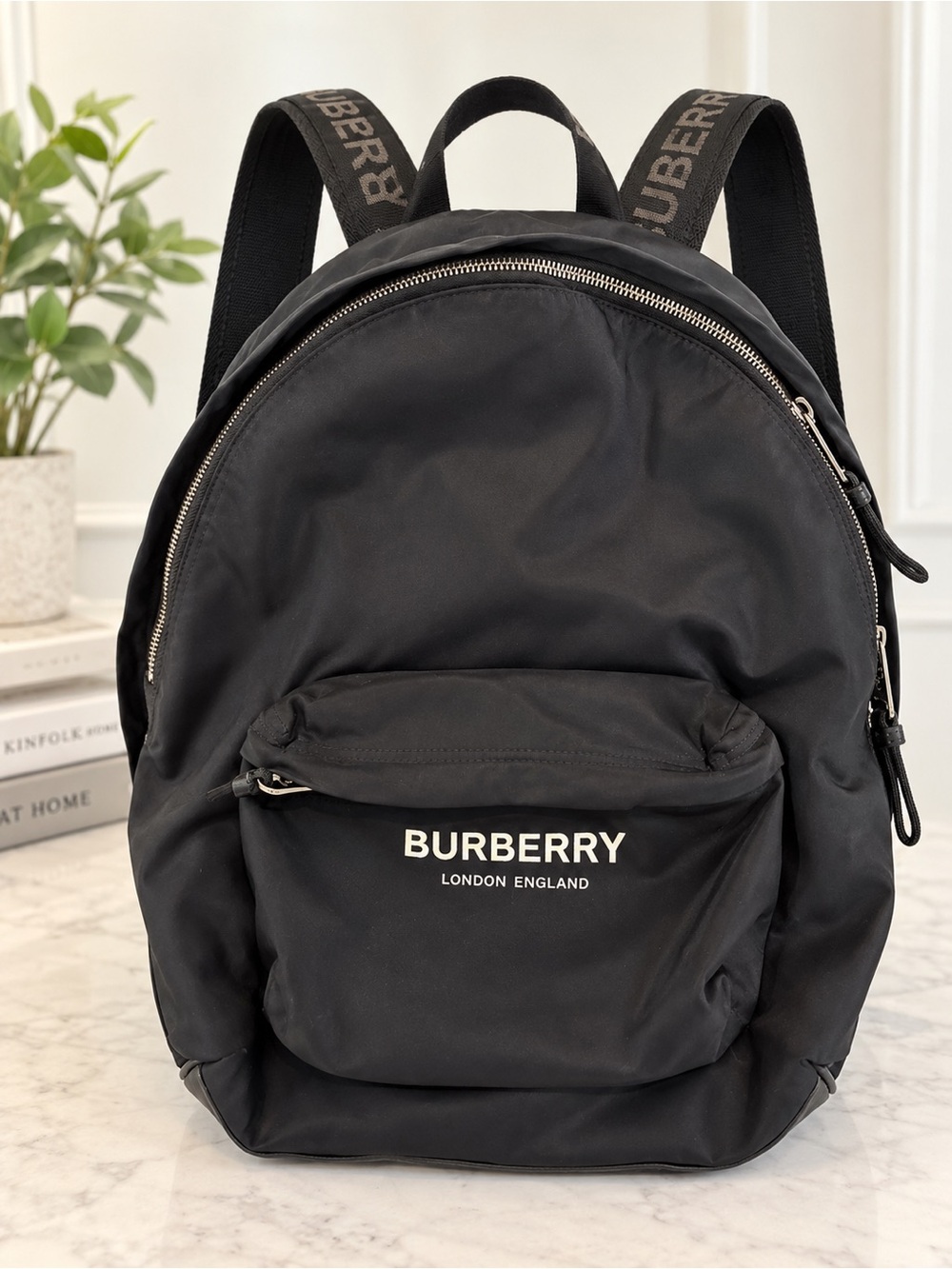 Burberry Black Nylon Logo Backpack London England